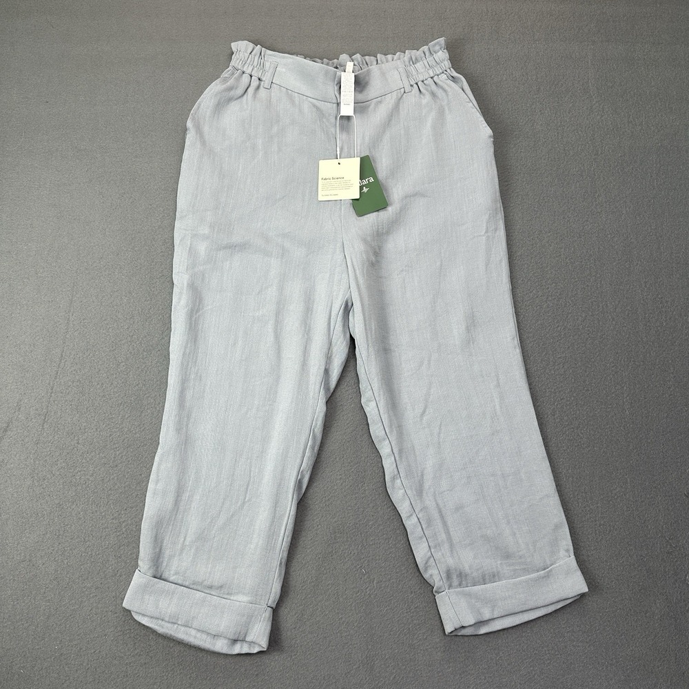 NWT Halara High Waisted Zipper Pocket Cropped Linen-Feel Pants Women's Med Gray